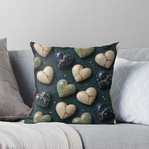 Item preview, Kintsugi Hearts in Ivory, Sage and Midnight Blue – Healing Love Pattern designed and sold by Kaleidoscope Print.