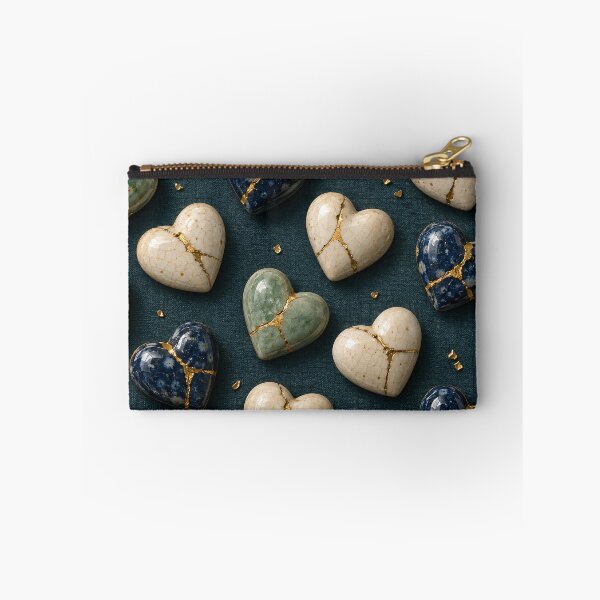 Item preview, Kintsugi Hearts in Ivory, Sage and Midnight Blue – Healing Love Pattern designed and sold by Kaleidoscope Print.