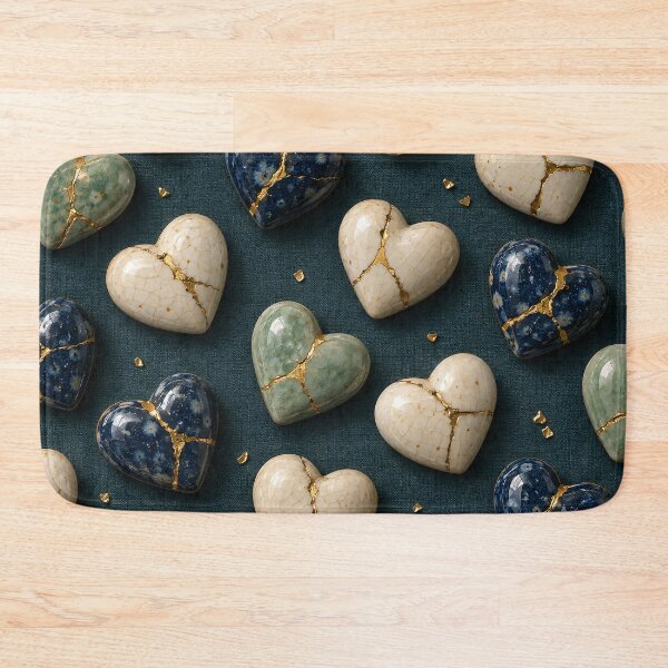 Item preview, Kintsugi Hearts in Ivory, Sage and Midnight Blue – Healing Love Pattern designed and sold by Kaleidoscope Print.