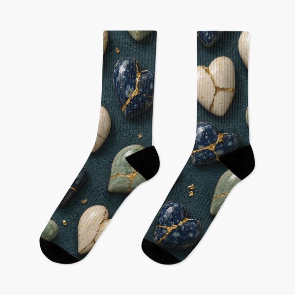 Item preview, Kintsugi Hearts in Ivory, Sage and Midnight Blue – Healing Love Pattern designed and sold by Kaleidoscope Print.