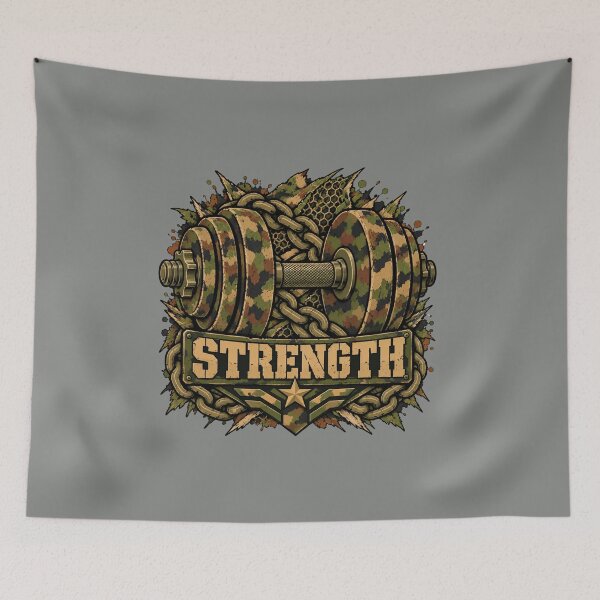 Item preview, Military Strength – Camouflage Weightlifting Gym Design designed and sold by Aimetoi.