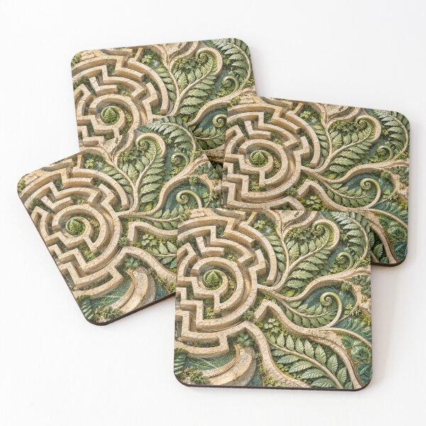 Item preview, Botanical Stone Labyrinth with Fern Spirals – Enchanted Nature Art Print designed and sold by Kaleidoscope Print.