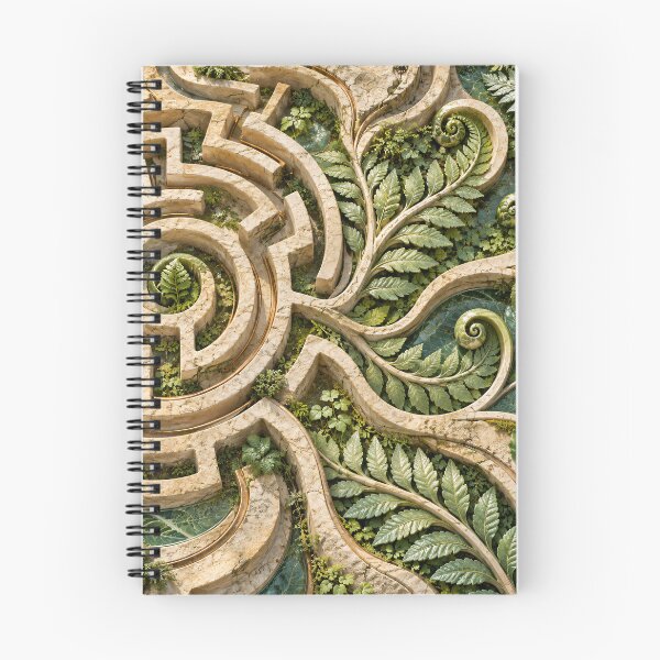 Item preview, Botanical Stone Labyrinth with Fern Spirals – Enchanted Nature Art Print designed and sold by Kaleidoscope Print.