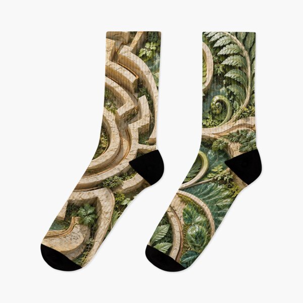 Item preview, Botanical Stone Labyrinth with Fern Spirals – Enchanted Nature Art Print designed and sold by Kaleidoscope Print.