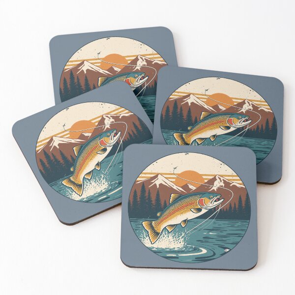 Item preview, Fly Fishing Rainbow Trout Vintage Mountain River Badge designed and sold by Stupid Shirts.