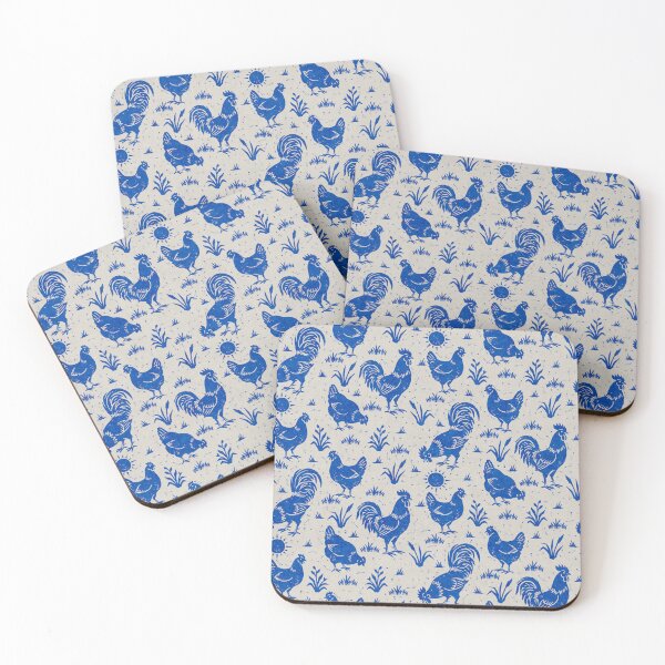 Item preview, Farmhouse Rustic Chickens And Roosters In Cobalt Blue On Cream designed and sold by EliveraDesigns.