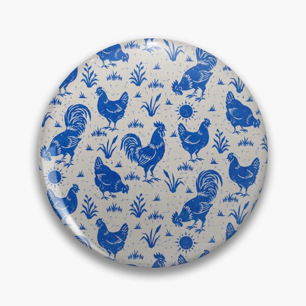 Item preview, Farmhouse Rustic Chickens And Roosters In Cobalt Blue On Cream designed and sold by EliveraDesigns.