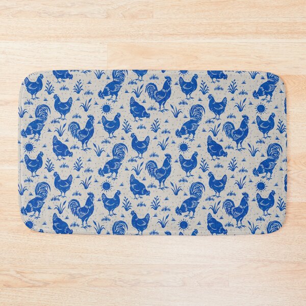Item preview, Farmhouse Rustic Chickens And Roosters In Cobalt Blue On Cream designed and sold by EliveraDesigns.