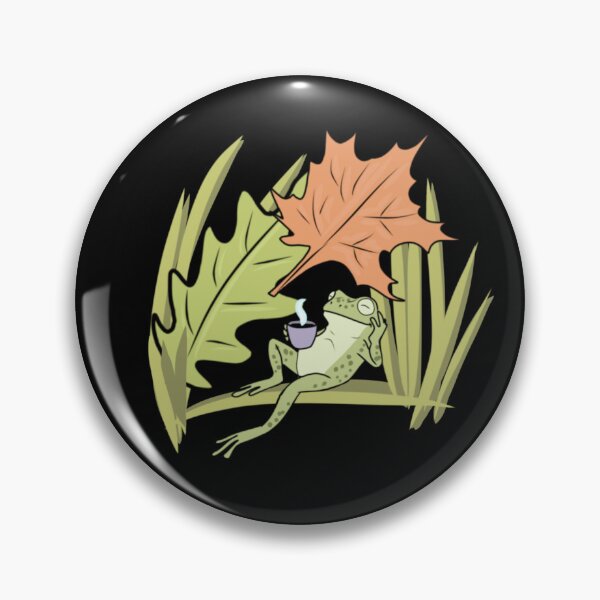Item preview, Frog relaxing under autumn leaf with warm drink cozy cottagecore illustration designed and sold by LeshanArt.