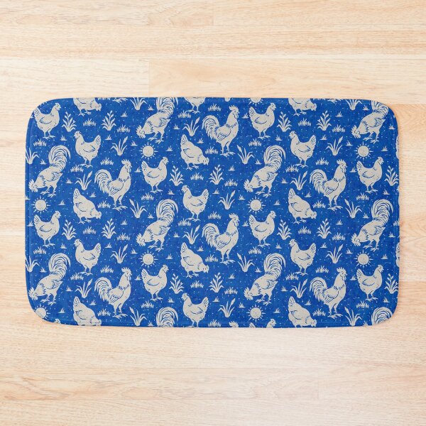 Item preview, Farmhouse Rustic Chickens And Roosters In Cream On Cobalt Blue designed and sold by EliveraDesigns.