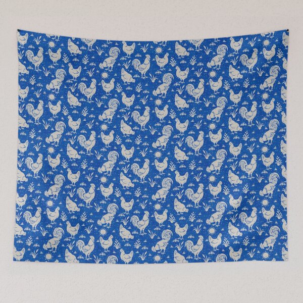 Item preview, Farmhouse Rustic Chickens And Roosters In Cream On Cobalt Blue designed and sold by EliveraDesigns.