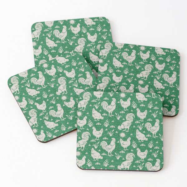 Item preview, Farmhouse Rustic Chickens And Roosters In Cream On Forest Green designed and sold by EliveraDesigns.