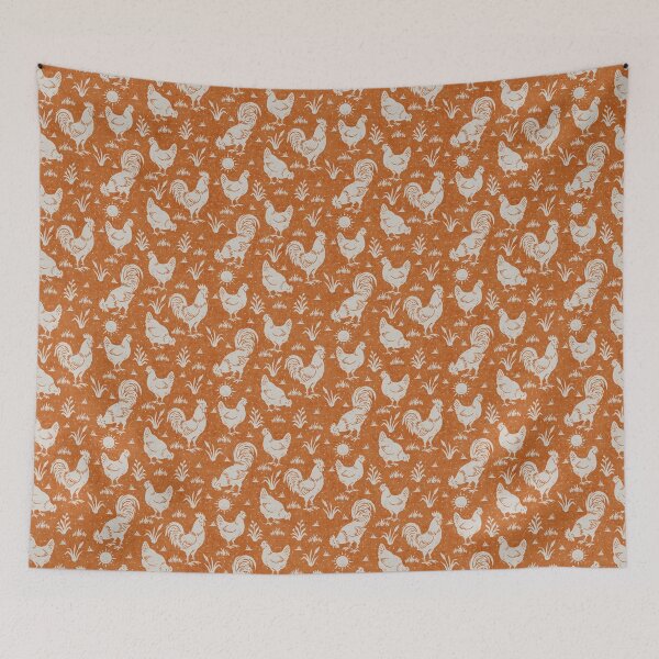 Item preview, Farmhouse Rustic Chickens And Roosters In Cream On Orange designed and sold by EliveraDesigns.