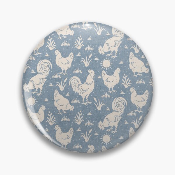 Item preview, Farmhouse Rustic Chickens And Roosters In Cream On Slate Blue designed and sold by EliveraDesigns.