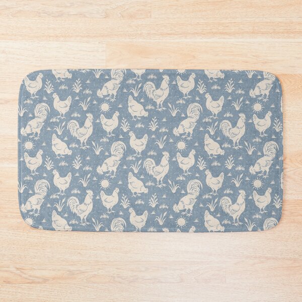 Item preview, Farmhouse Rustic Chickens And Roosters In Cream On Slate Blue designed and sold by EliveraDesigns.