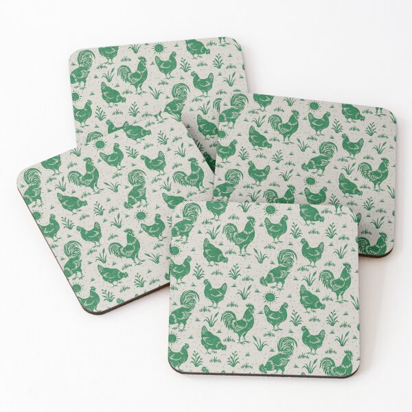 Item preview, Farmhouse Rustic Chickens And Roosters In Forest Green On Cream designed and sold by EliveraDesigns.