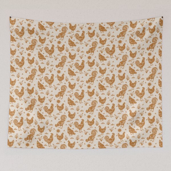 Item preview, Farmhouse Rustic Chickens And Roosters In Golden Brown On Cream designed and sold by EliveraDesigns.