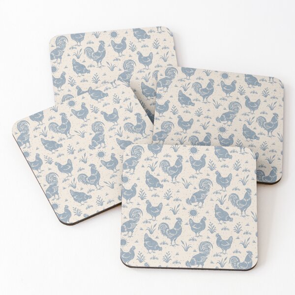 Item preview, Farmhouse Rustic Chickens And Roosters In Slate Blue On Cream designed and sold by EliveraDesigns.