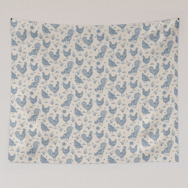 Item preview, Farmhouse Rustic Chickens And Roosters In Slate Blue On Cream designed and sold by EliveraDesigns.