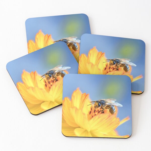 Item preview, Abeja polinizando una flor de color amarillo brillante (macro) designed and sold by Tyresett.