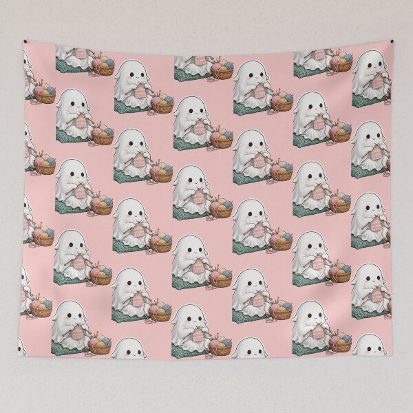 Item preview, Cute Ghost Knitting Pink Sweater Cozy Yarn designed and sold by Artistprinter.