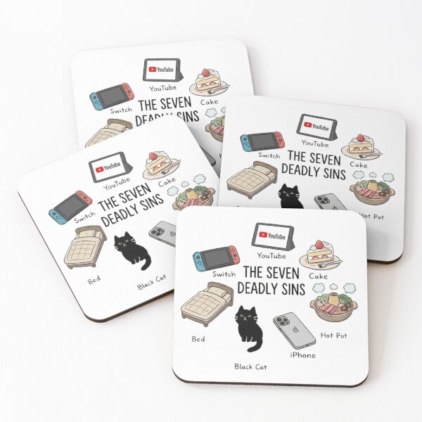 Item preview, The Seven Deadly Sins - Modern Comforts & Black Cat Humour designed and sold by PetalsPaws.