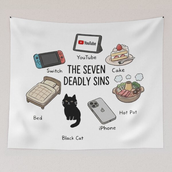 Item preview, The Seven Deadly Sins - Modern Comforts & Black Cat Humour designed and sold by PetalsPaws.