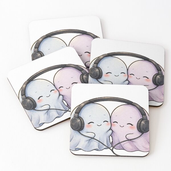 Item preview, Two Cute Ghosts Sharing Headphones Music Lovers designed and sold by Artistprinter.