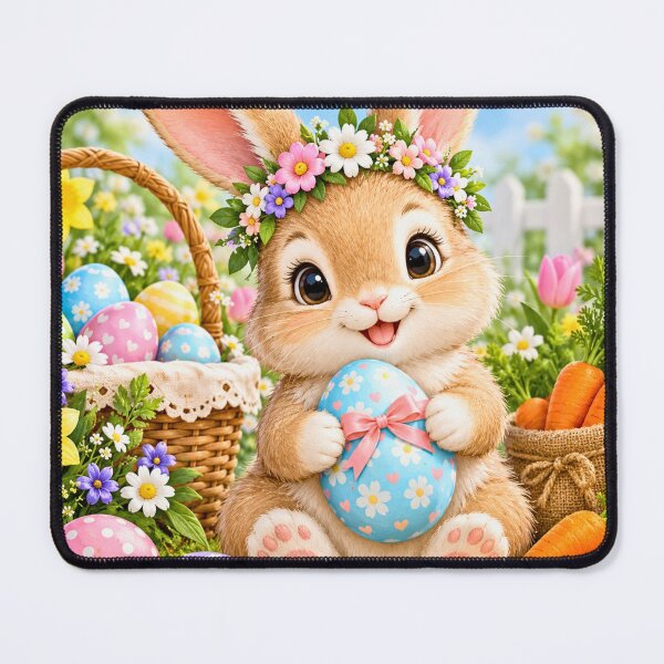 Item preview, Cute Easter Bunny with Flowers and Pastel Eggs – Adorable Spring Easter Design designed and sold by lavanya11.