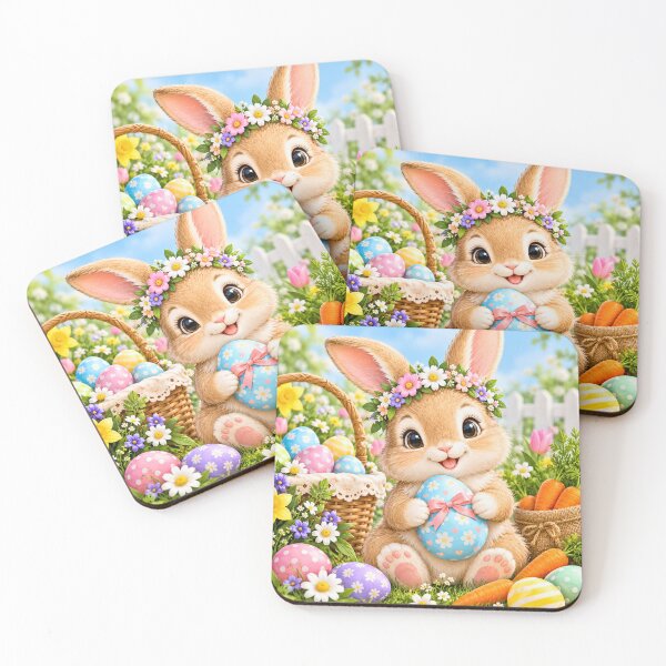 Item preview, Cute Easter Bunny with Flowers and Pastel Eggs – Adorable Spring Easter Design designed and sold by lavanya11.