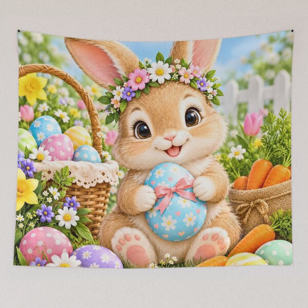 Item preview, Cute Easter Bunny with Flowers and Pastel Eggs – Adorable Spring Easter Design designed and sold by lavanya11.