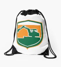 Mechanical Digger Excavator Shield Retro Drawstring Bag