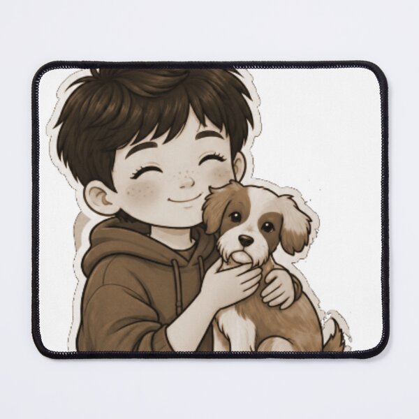Item preview, Cute Boy Hugging Puppy Cartoon designed and sold by Shahrukh Ali.
