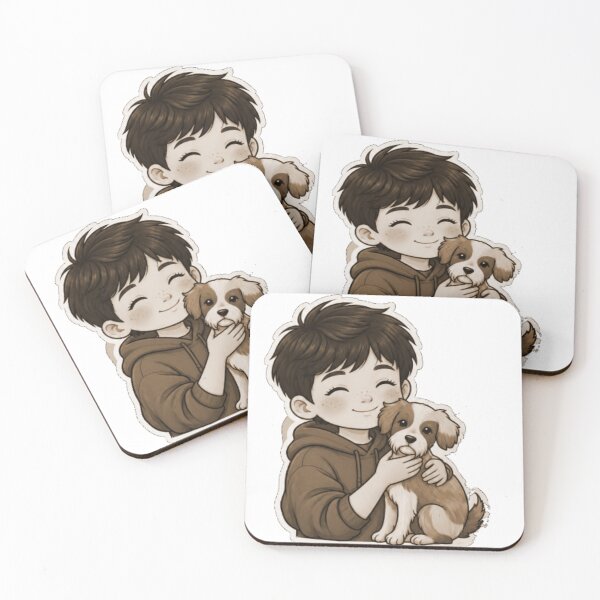 Item preview, Cute Boy Hugging Puppy Cartoon designed and sold by Shahrukh Ali.