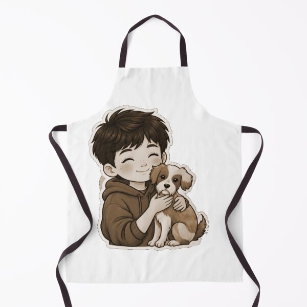 Item preview, Cute Boy Hugging Puppy Cartoon designed and sold by CreativeSoulStudio.