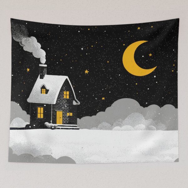 Item preview, Winter night scene with a house designed and sold by anytka.