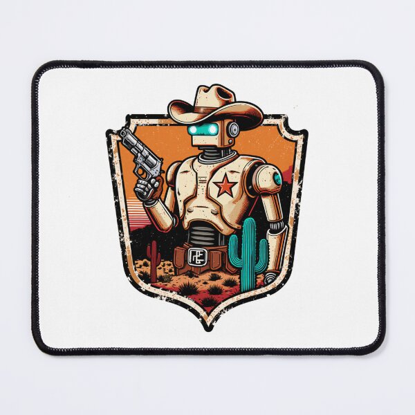 Item preview, Robot Cowboy Sheriff Retro Sci Fi Western Badge designed and sold by Stupid Shirts.