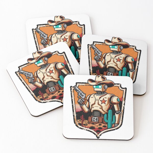 Item preview, Robot Cowboy Sheriff Retro Sci Fi Western Badge designed and sold by Stupid Shirts.