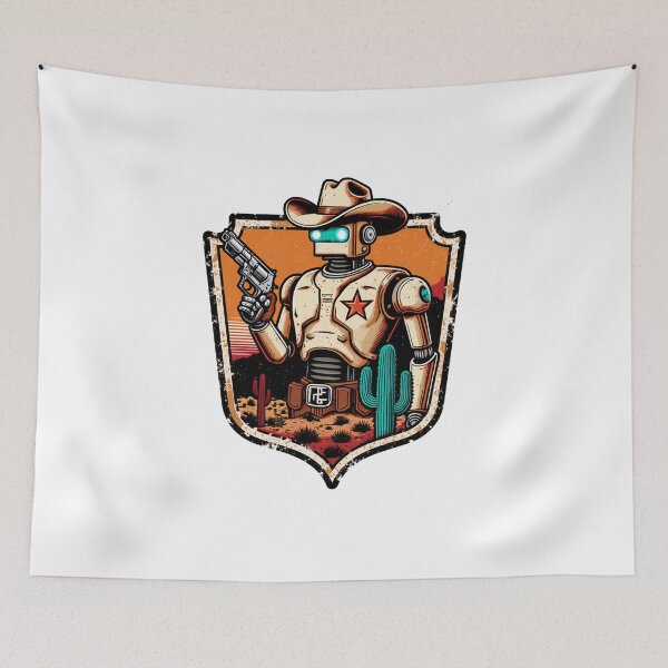 Item preview, Robot Cowboy Sheriff Retro Sci Fi Western Badge designed and sold by Stupid Shirts.