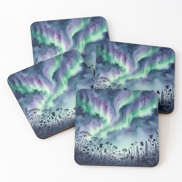 Item preview, Watercolor Northern Lights Wildflower Night Sky Art designed and sold by bvdesignart.