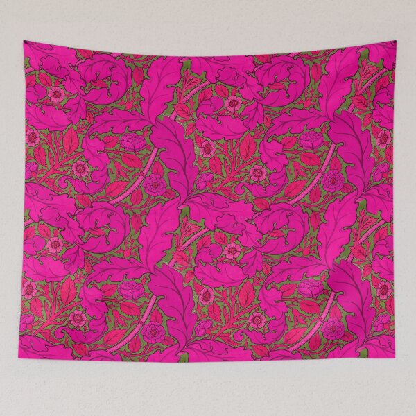 Item preview, Distressed hot pink Acanthus & Rose William Morris floral designed and sold by Anne Londez Studio.