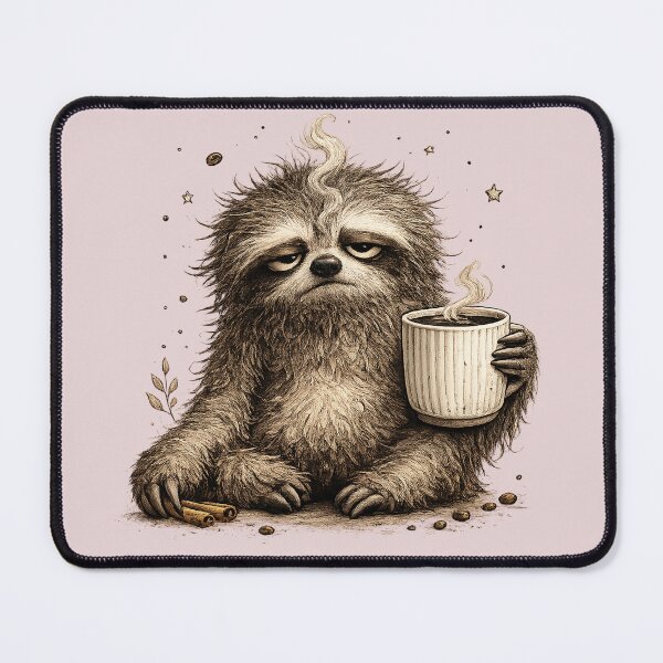Item preview, Grumpy Sloth Drinking Coffee – Sleepy Morning Mood designed and sold by SmilingAnny.