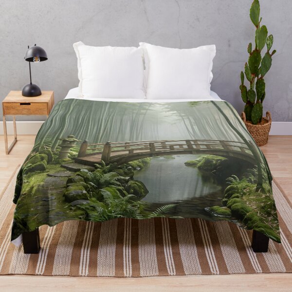 Item preview, Misty Bamboo Forest Bridge – Tranquil Nature Art Print designed and sold by ZyxDes.