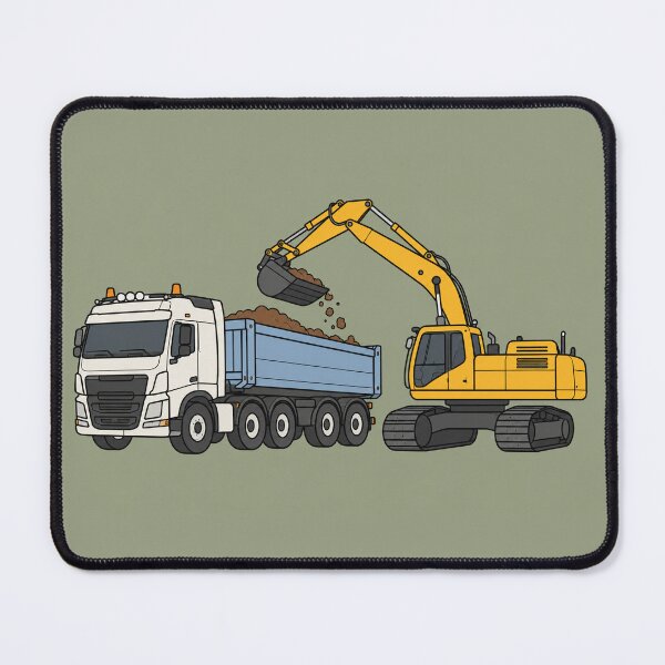 Artikelvorschau, Bagger belädt Muldenkipper – Illustration einer Baumaschine entworfen und verkauft von ElceMare.