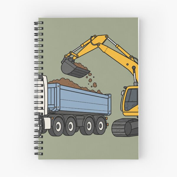 Artikelvorschau, Bagger belädt Muldenkipper – Illustration einer Baumaschine entworfen und verkauft von ElceMare.