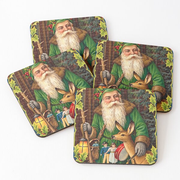 Item preview, Vintage Green Santa with Deer and Lantern – A Merry Christmas designed and sold by LuluLeb.