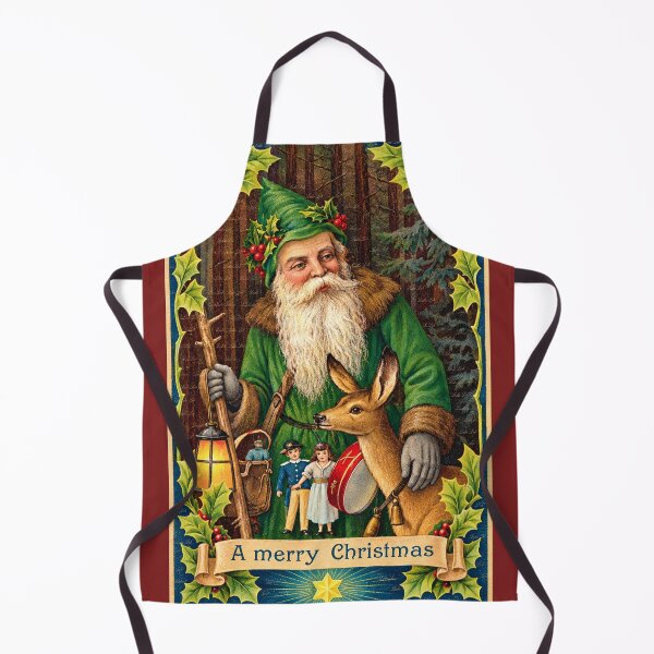 Item preview, Vintage Green Santa with Deer and Lantern – A Merry Christmas designed and sold by LuluLeb.