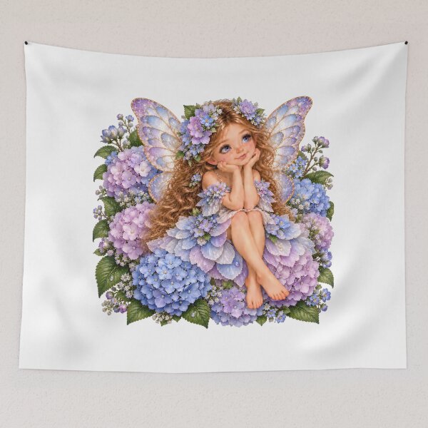 Item preview, Blue Hydrangea Fairy with Butterfly Wings – Enchanted Flower Fairy designed and sold by INVITOARTE.