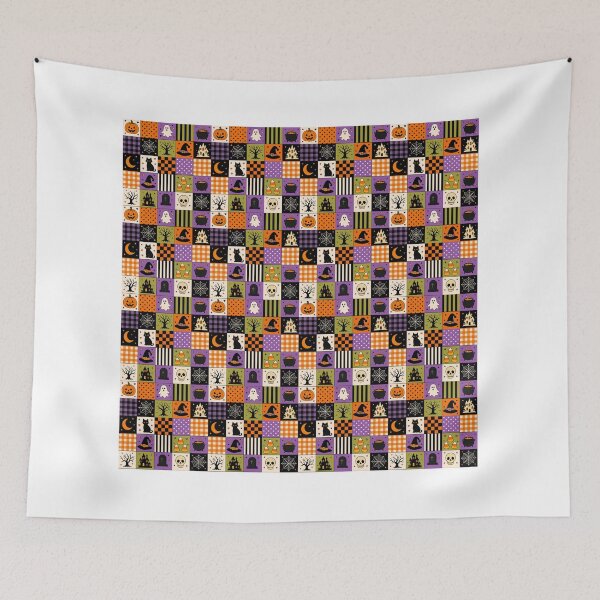 Item preview, Halloween Seamless Patchwork Pattern Ghosts Pumpkins Art designed and sold by Alaakadry800.