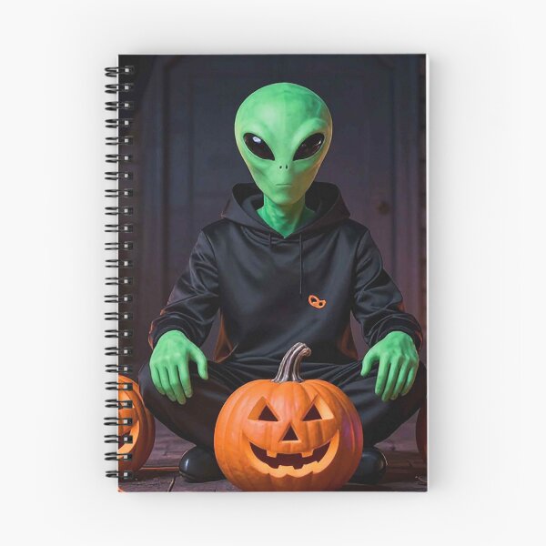 Item preview, Green Alien in Hoodie Sitting with Jack-O-Lanterns designed and sold by MFMart.